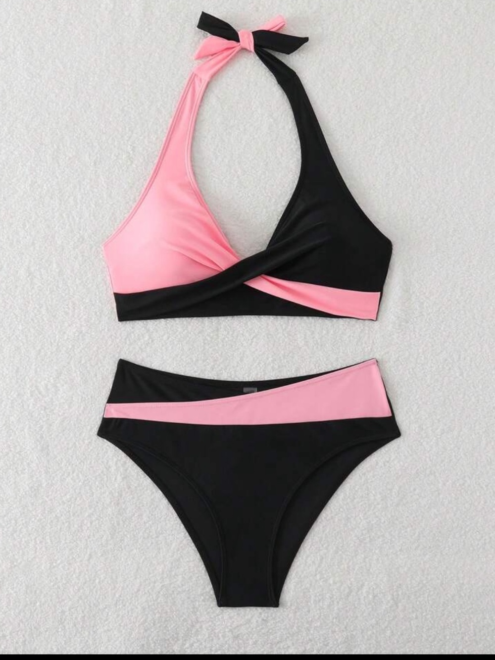 Unbranded Pink & Black Two-Piece Halter Bikini